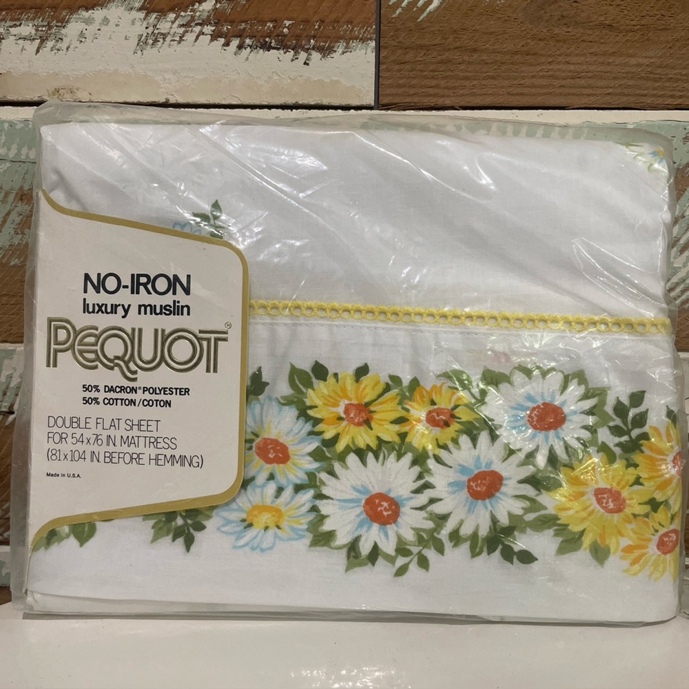 Vintage PEQUOT Double Full Flat Sheet New In Package Yellow Flowers NIP Maytime